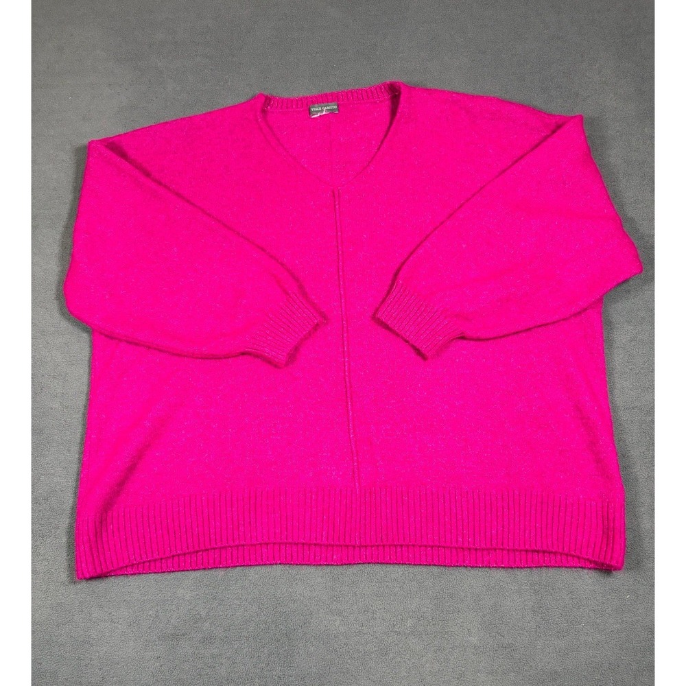 Vince Camuto Sweater Women L Pink V Neck Dropped Shoulder Ribbed Trim Knit